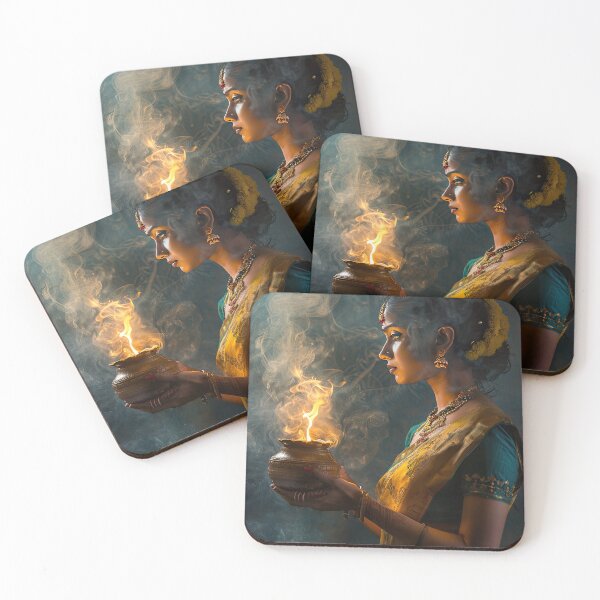 Item preview, Fiery Grace: Stunning Indian Woman with Pot of Fire designed and sold by krishutd.