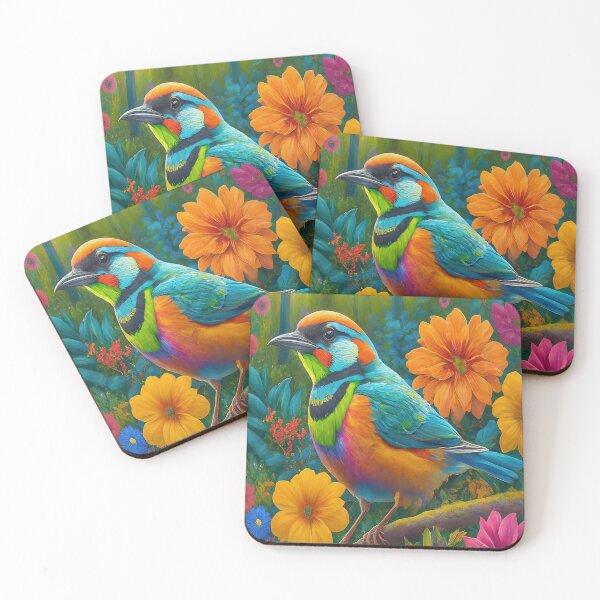 Item preview, Beautiful Colorful Bird with vibrant tropical flowers and forest nature background designed and sold by LMStudioDesigns.