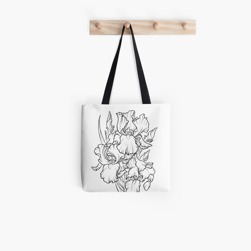 Irises - Black Line Tote Bag