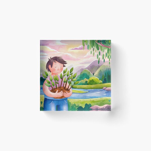 Item preview, watercolor planting trees designed and sold by ururuty.