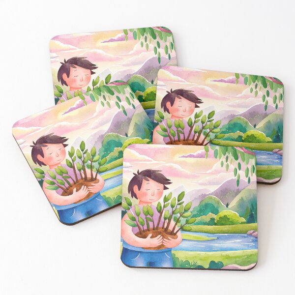 Item preview, watercolor planting trees designed and sold by ururuty.