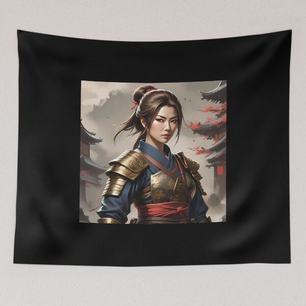Item preview, Female Samurai, Japanese Girl, Fantasy Woman with Brown Hair designed and sold by ShamanIwoArt.