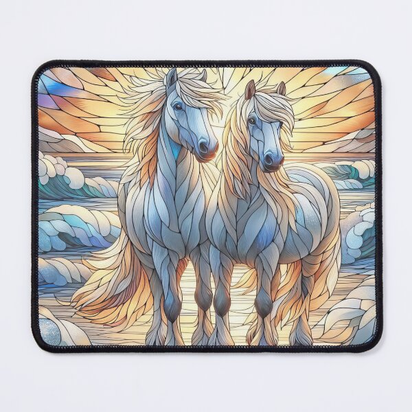 Item preview, Grey White Eriskay Ponies on Beach Stained Glass designed and sold by LazioJoe.