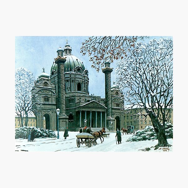Aperçu de l'œuvre Die Karlskirche im Winter, l'église Saint-Charles en hiver par Adolf H. créée et vendue par Old World Records.