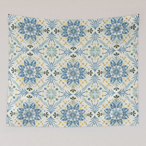 Item preview, Floral Sicilian Tile Pattern in Blue and Yellow designed and sold by VoyteksDesigns.