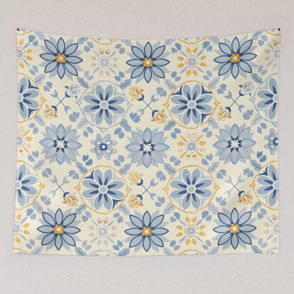 Item preview, Elegant Sicilian Tile Floral Pattern in Blue and Yellow designed and sold by VoyteksDesigns.