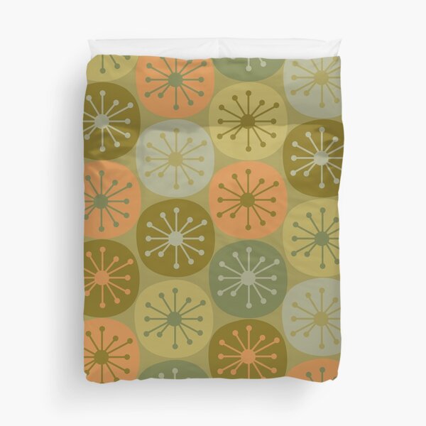 Item preview, Mid Century Modern Atomic Retro Dots Pattern in Vintage Olive Green and Cantaloupe Orange designed and sold by kierkegaard.