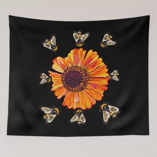 Item preview, Bees on Short and sassy Helenium sneezeweed plant Bright orange yellow flower T-Shirt designed and sold by Artonmytee.