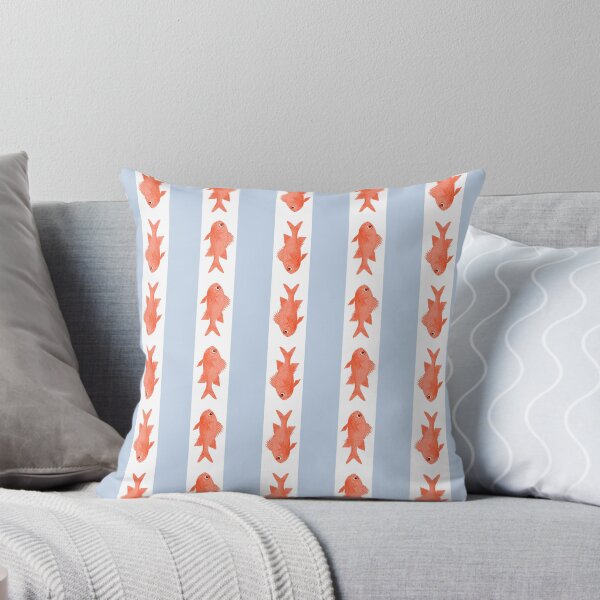 Item preview, Coastal Fish Stripes Nostalgic Pattern in Light Blue, Orange Red, and White designed and sold by kierkegaard.