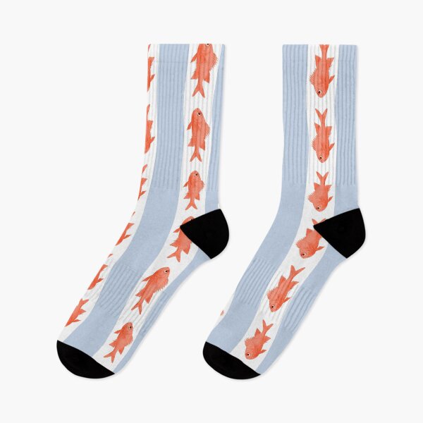 Item preview, Coastal Fish Stripes Nostalgic Pattern in Light Blue, Orange Red, and White designed and sold by kierkegaard.