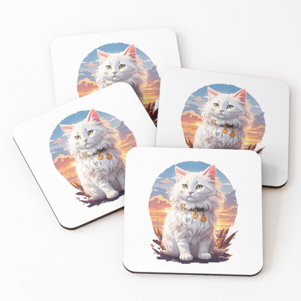 Artikelvorschau, T-Shirt-Design mit einer langhaarigen weißen Katze mit einem Katzen-Tag, das die romantische Atmosphäre einfängt entworfen und verkauft von WOHAMMAD.