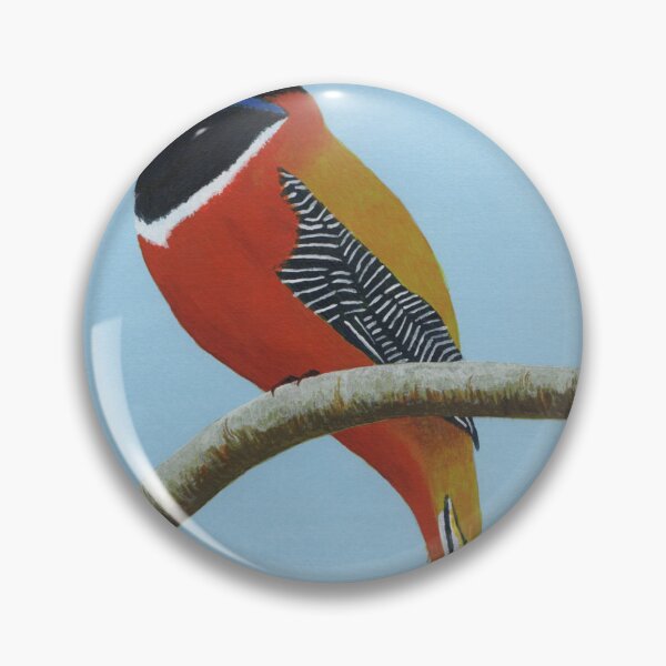 Item preview, A red-naped trogon perched on a branch with two leaves designed and sold by BrianEydenArt.
