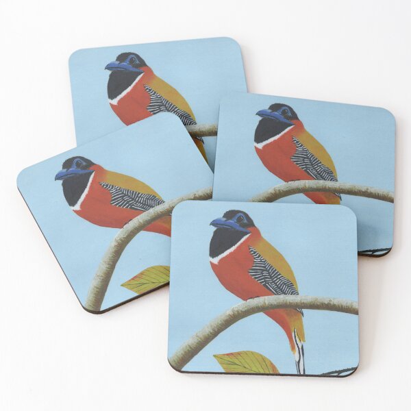 Item preview, A red-naped trogon perched on a branch with two leaves designed and sold by BrianEydenArt.