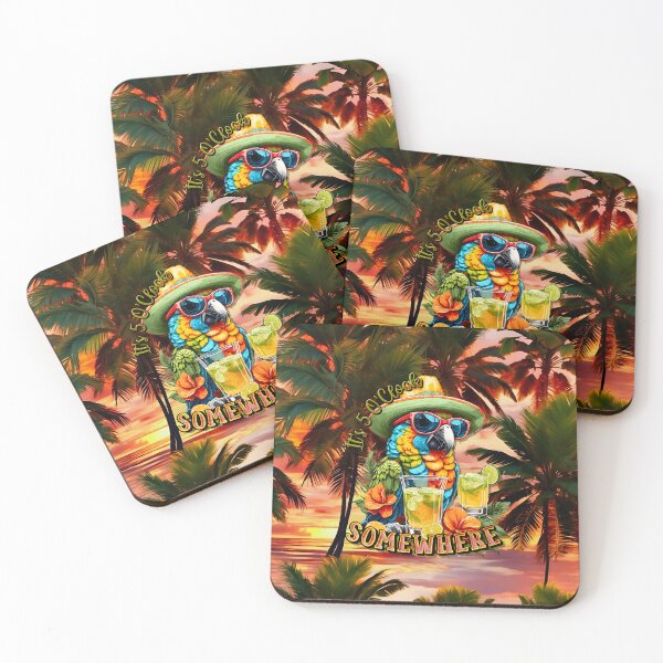 Item preview, It's 5 o'clock somewhere Tropical Parrot Cocktail Sunset Beach designed and sold by MindWave THC.