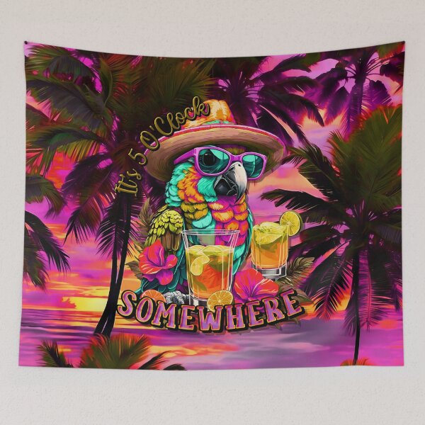 Item preview, It's 5 o'clock somewhere Tropical Parrot Cocktail Sunset Beach designed and sold by MindWave THC.