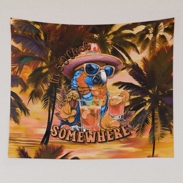 Item preview, It's 5 o'clock somewhere Tropical Parrot Cocktail Sunset Beach designed and sold by MindWave THC.