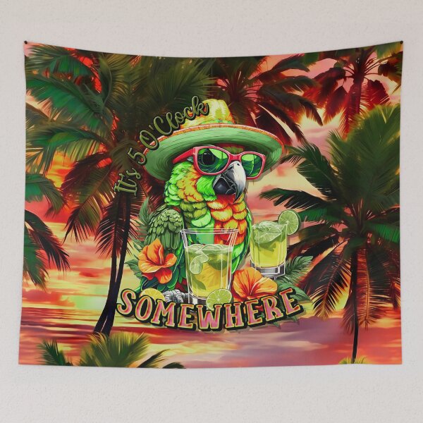 Item preview, It's 5 o'clock somewhere Tropical Parrot Cocktail Sunset Beach designed and sold by MindWave THC.