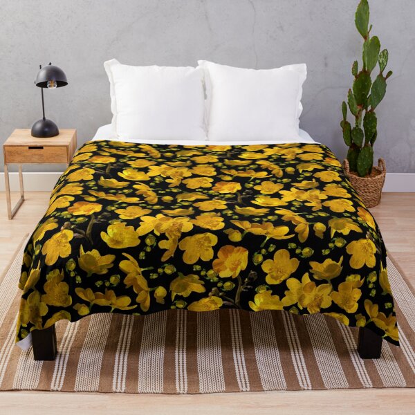 Item preview, Buttercups Tossed on Black Half-drop Repeat 5748 designed and sold by Art in My Loft.