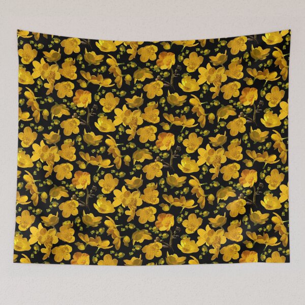 Item preview, Buttercups Tossed on Black Half-drop Repeat 5748 designed and sold by Art in My Loft.