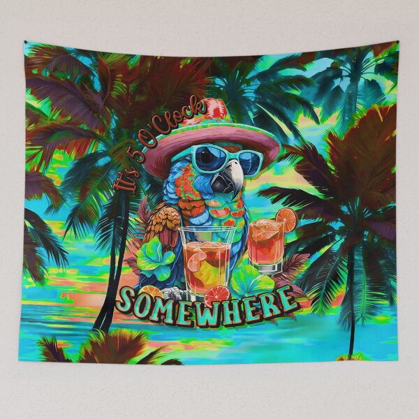 Item preview, It's 5 o'clock somewhere Tropical Parrot Cocktail Sunset Beach designed and sold by MindWave THC.