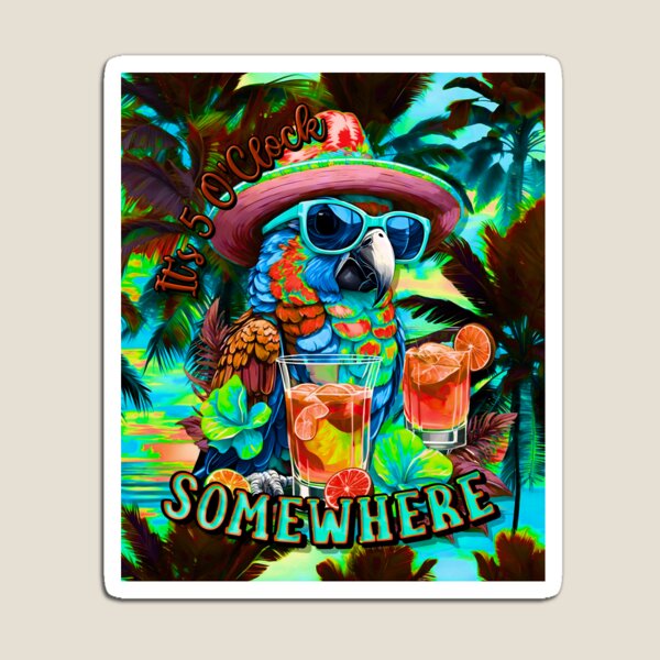 Artikelvorschau, Irgendwo ist es 5 Uhr Tropischer Papageiencocktail Sonnenuntergang am Strand entworfen und verkauft von MindWave THC.