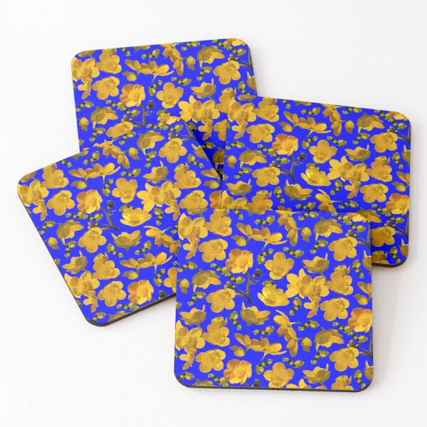 Item preview, Buttercups Tossed on Royal Blue Half-drop Repeat 5748 designed and sold by Art in My Loft.