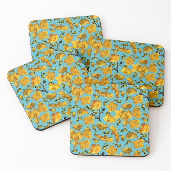 Item preview, Buttercups Tossed on Aqua Half-drop Repeat 5748 designed and sold by Art in My Loft.