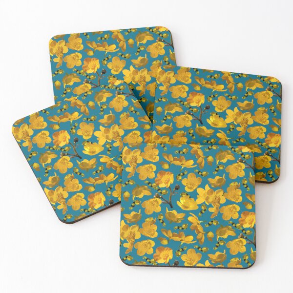 Item preview, Buttercups Tossed on Dark Teal Half-drop Repeat 5748 designed and sold by Art in My Loft.