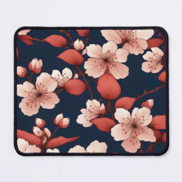 Item preview, Japanese Kimono Pattern, red navy blue and pink Cherry Blossom Sakura  Fabric designed and sold by patterncrow.