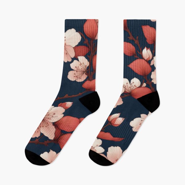 Item preview, Japanese Kimono Pattern, red navy blue and pink Cherry Blossom Sakura  Fabric designed and sold by patterncrow.