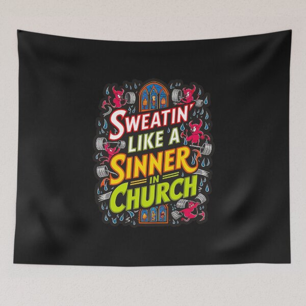Item preview, ''Sweatin' Like a Sinner in Church'' Funny Sarcastic Humor Gym Lover T-Shirt designed and sold by Witty Shirts.