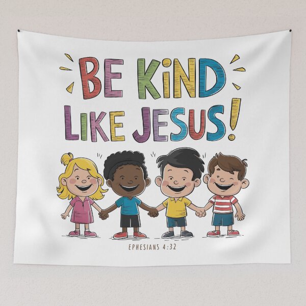 Item preview, Be Kind Like Jesus: Vibrant Children Holding Hands Christian Kids Art with Ephesians 4:32 designed and sold by HahaHandlesHub.