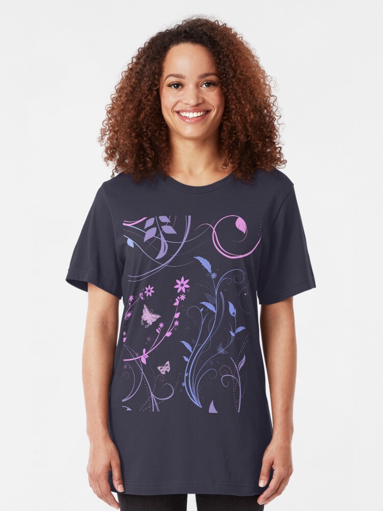 Alternate view of Floral Swirls and Butterflies Slim Fit T-Shirt