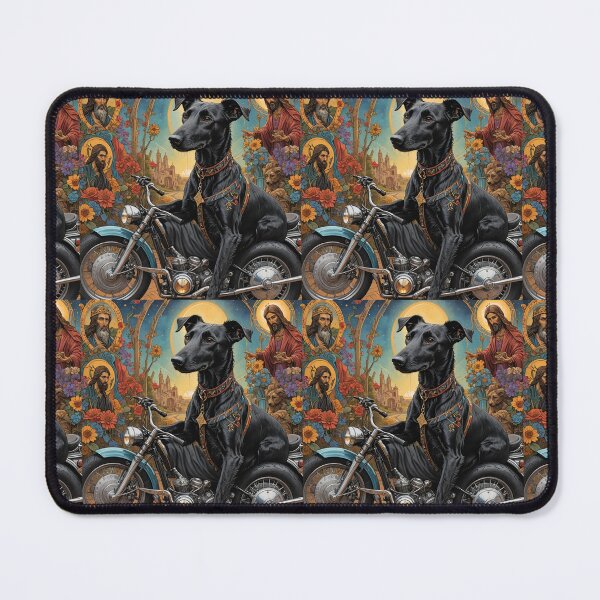Item preview, Black dog riding motorcycle with the blessing of Jesus designed and sold by IvyBeez23.