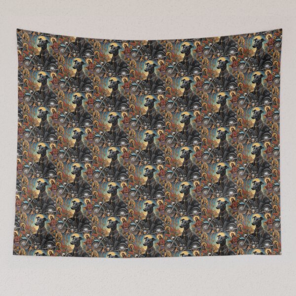 Item preview, Black dog riding motorcycle with the blessing of Jesus designed and sold by IvyBeez23.