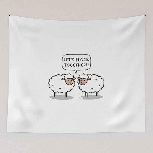 Item preview, Lets flock together, FunnyFits, FunnyFits70, Humor, Funny, Silly, Social, Sheep, Flock, illustration, Tee, Sticker designed and sold by FunnyFits70.