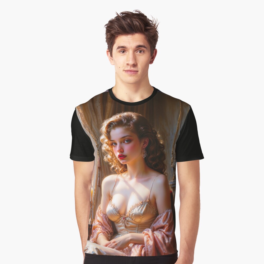 An Enchanting Victorian Beauty In Golden Sunset Lighting Captivating AI Concept Art by Xzendor7 Decorative Art Print Portrait Graphic T-Shirt