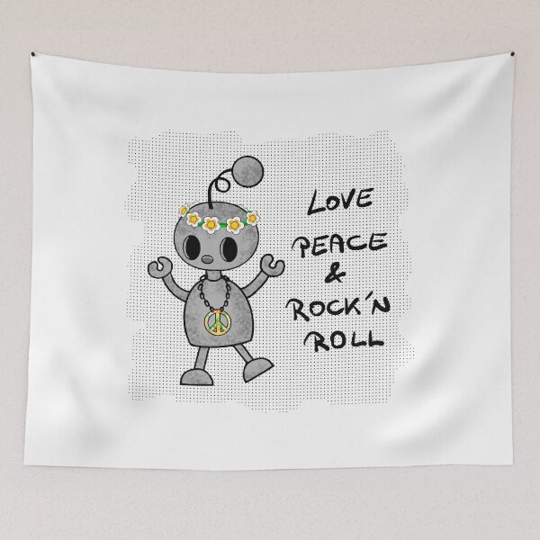 Item preview, Stonybot robot hippie love peace rocknroll designed and sold by Pezi-Creation.