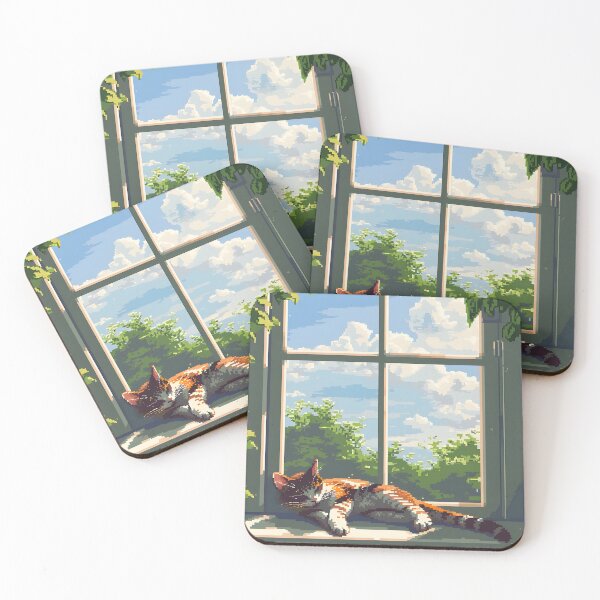 Item preview, A cat basking in the sun on the windowsill PIXEL ART designed and sold by HappyStickBike.