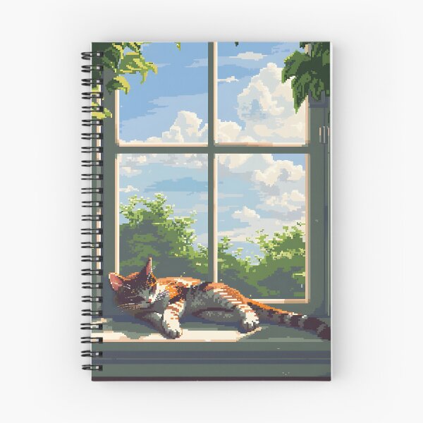 Item preview, A cat basking in the sun on the windowsill PIXEL ART designed and sold by HappyStickBike.