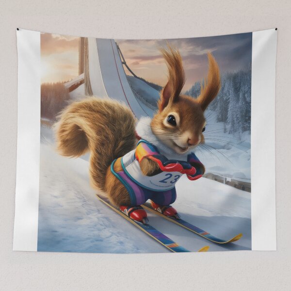 Item preview, A squirrel as a ski jumper. designed and sold by MyHappyArtShop.