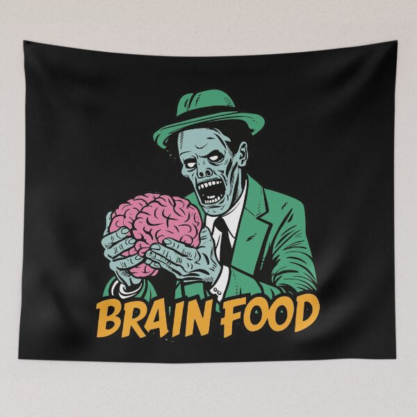 Item preview, Zombie in Green Suit Holding Brain - "Brain Food" designed and sold by BNCH44.