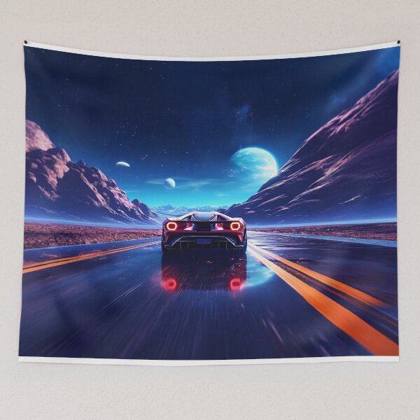 Item preview, Sports Car Driving Through Night Wilderness designed and sold by Design-Illusi0n.