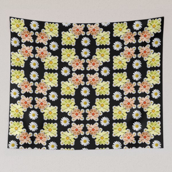 Item preview, Floral pattern of cosmos and daisies daisy flower designed and sold by rhnaturestyles.