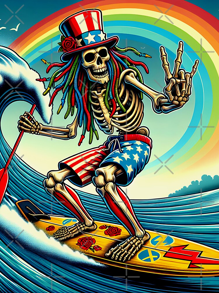 Thumbnail 7 of 7, Classic T-Shirt, Uncle Skelly Psychedelic Surf Legend designed and sold by HippieFarms11.