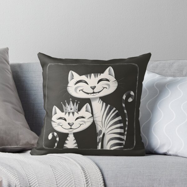 Item preview, Whimsical Cat Duo: Cartoon & Royalty Black and White Drawing designed and sold by PrintableByZaah.