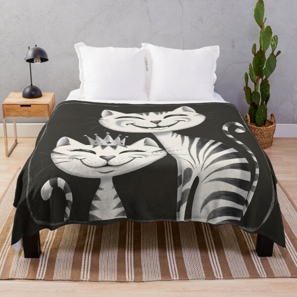 Item preview, Whimsical Cat Duo: Cartoon & Royalty Black and White Drawing designed and sold by PrintableByZaah.
