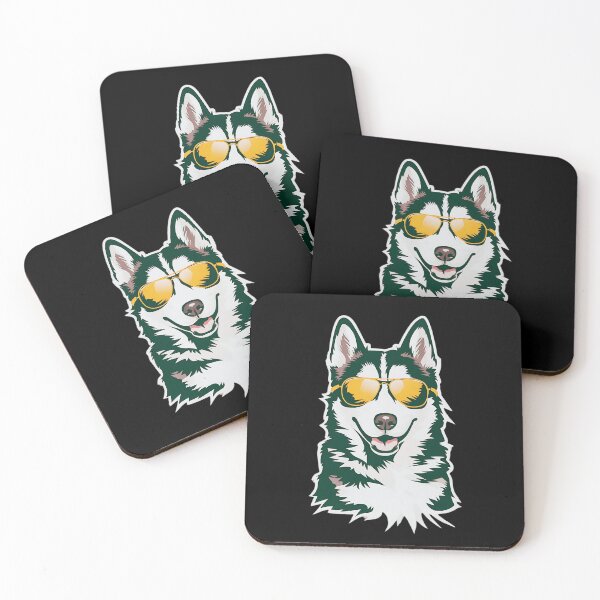 Item preview, stylized illustration of a cool dog, likely a Husky or similar breed, wearing orange aviator sunglasses designed and sold by MotivaChic.