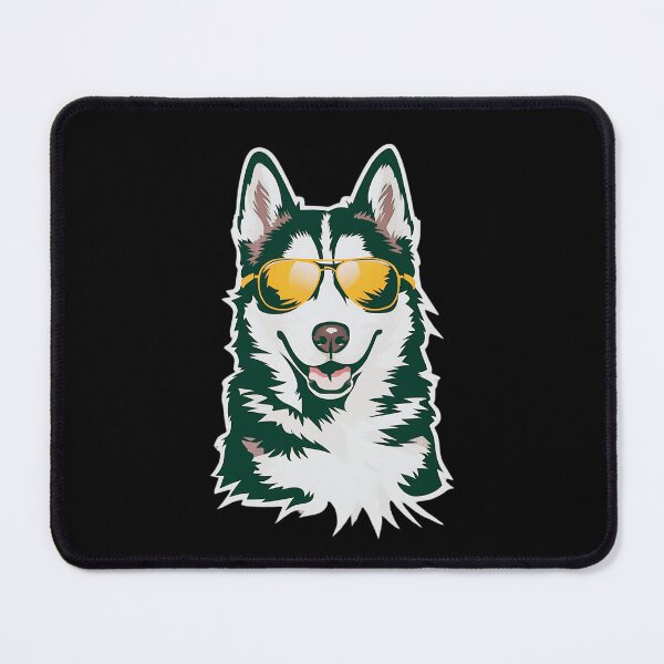 Item preview, stylized illustration of a cool dog, likely a Husky or similar breed, wearing orange aviator sunglasses designed and sold by MotivaChic.