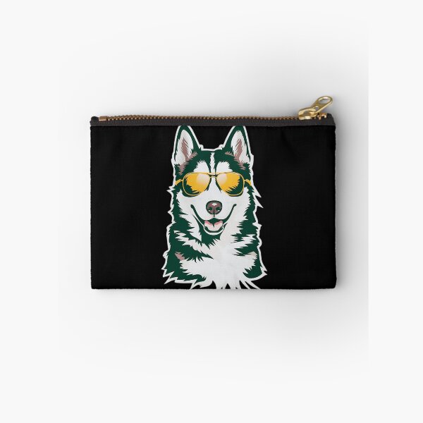 Item preview, stylized illustration of a cool dog, likely a Husky or similar breed, wearing orange aviator sunglasses designed and sold by MotivaChic.